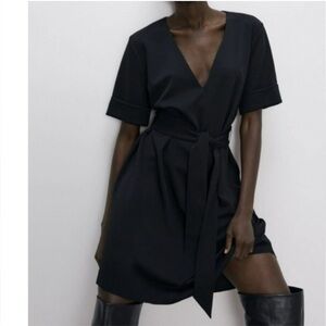 Zara V Neck Waist Tie Mini Dress